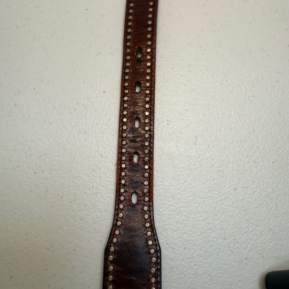 Nocona Belt Co Silver Overlay Conches Floral Embossed Metal Rawhide Belt 42 - Picture 15 of 16